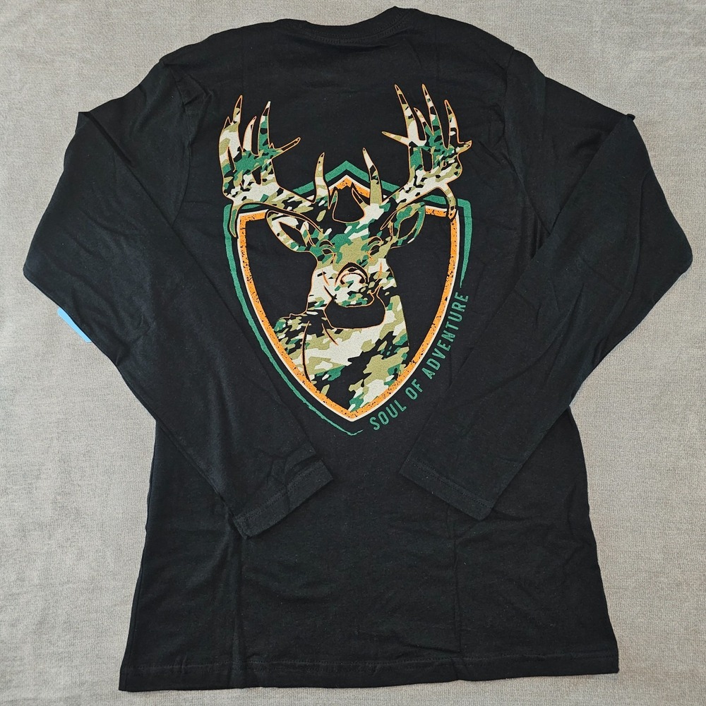 SA Company Mens Black Long Sleeve Shirt Small Graphic Tee Geo Camo Patriot Buck